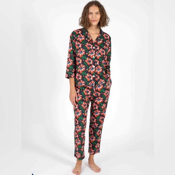 Sleepy Jones Other - Sleepy Jones Marina Pajama Set Garden Floral Navy Cotton Size M